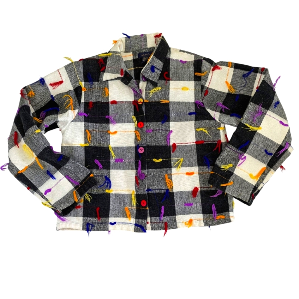 Lifestyle Checkered Jacket Black White Colorful‎ 3D Tassels Statement XL